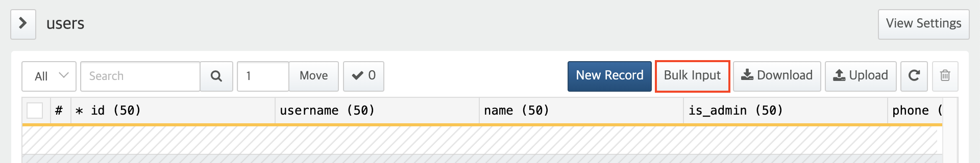 Bulk Input button