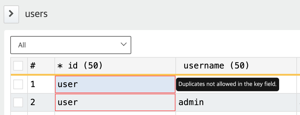 Error message example