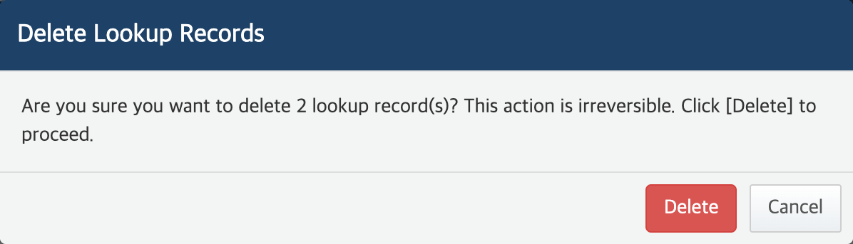 Modal- Delete lookup record