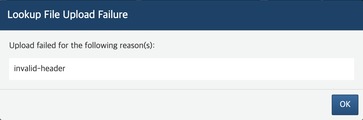 Lookup file upload failed - CSV headers does not match the schema