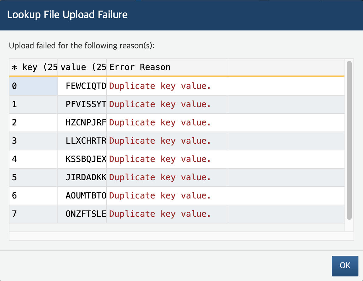 Lookup file upload failed - Input value does not match the schema