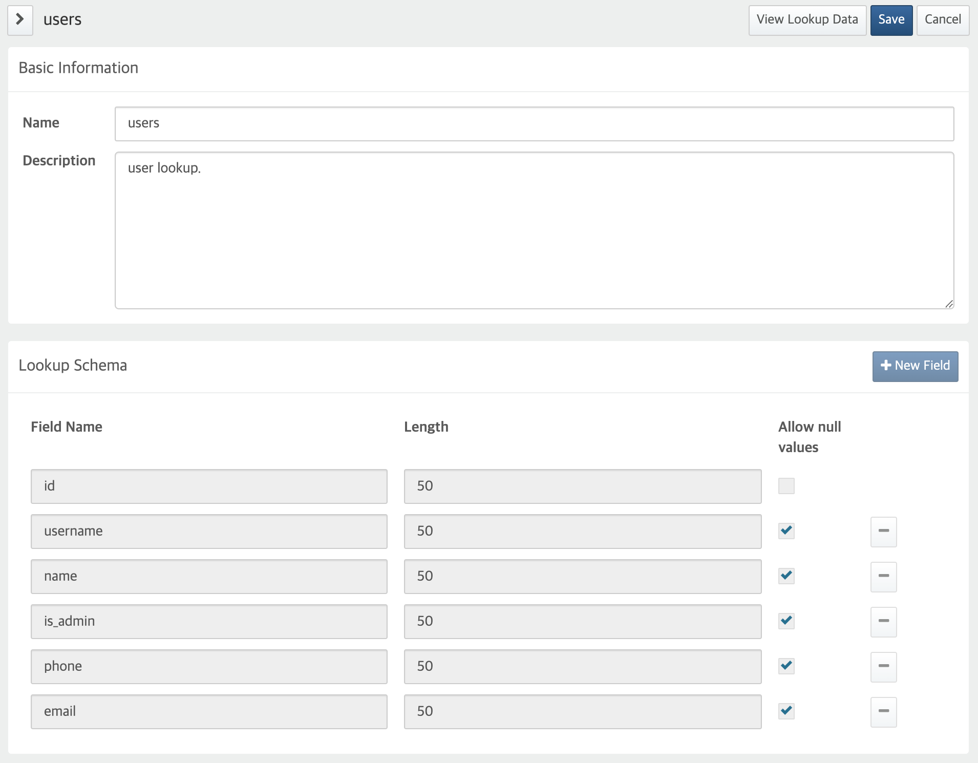 View lookup schema