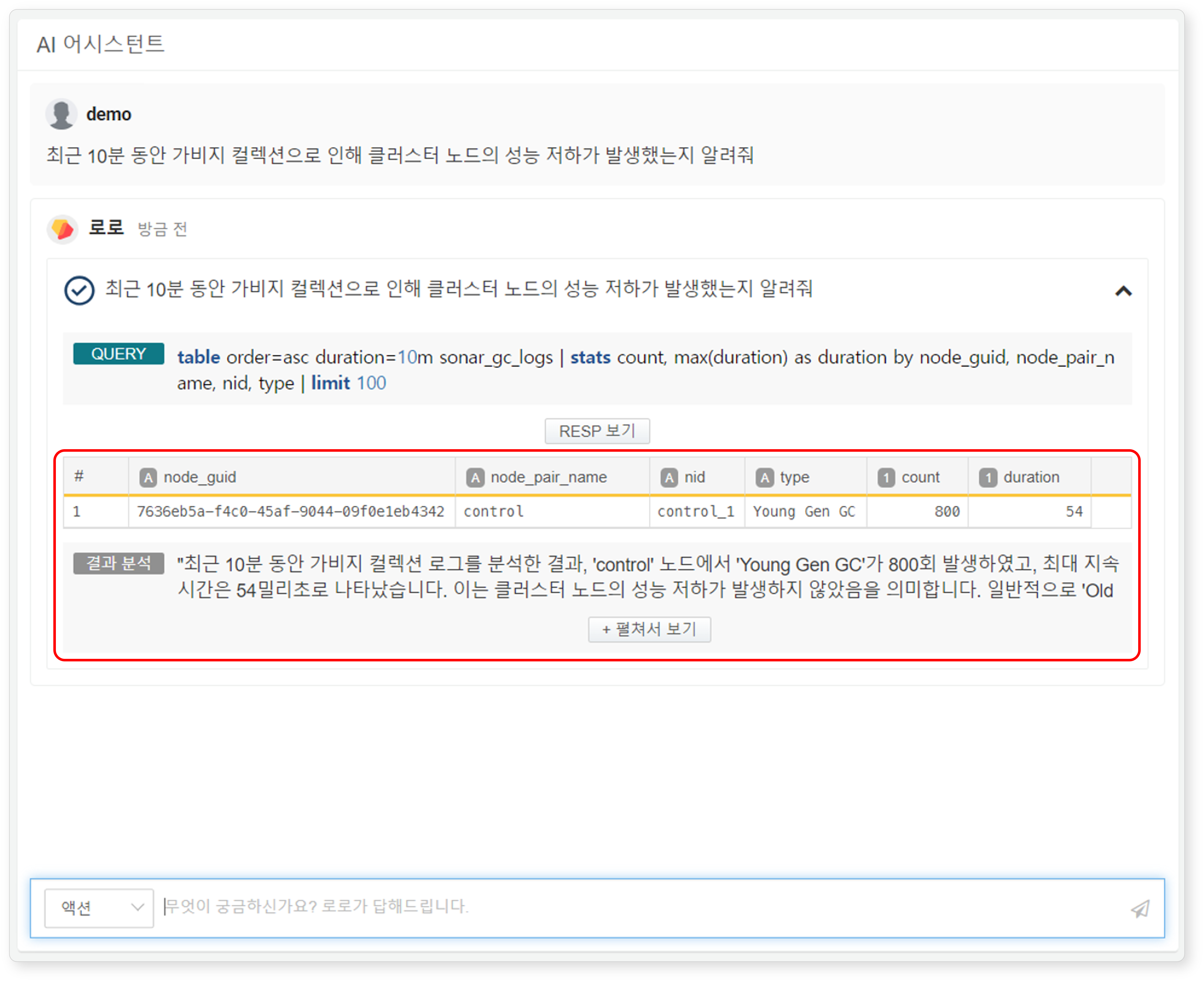 Action Conversation Example - Interpretation of Query Execution Results