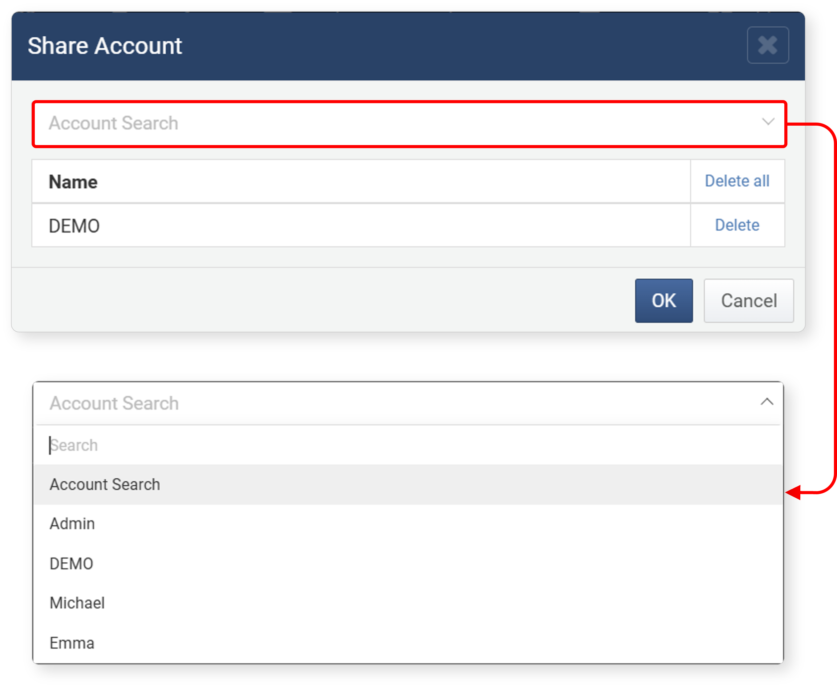 Account Sharing Dialog