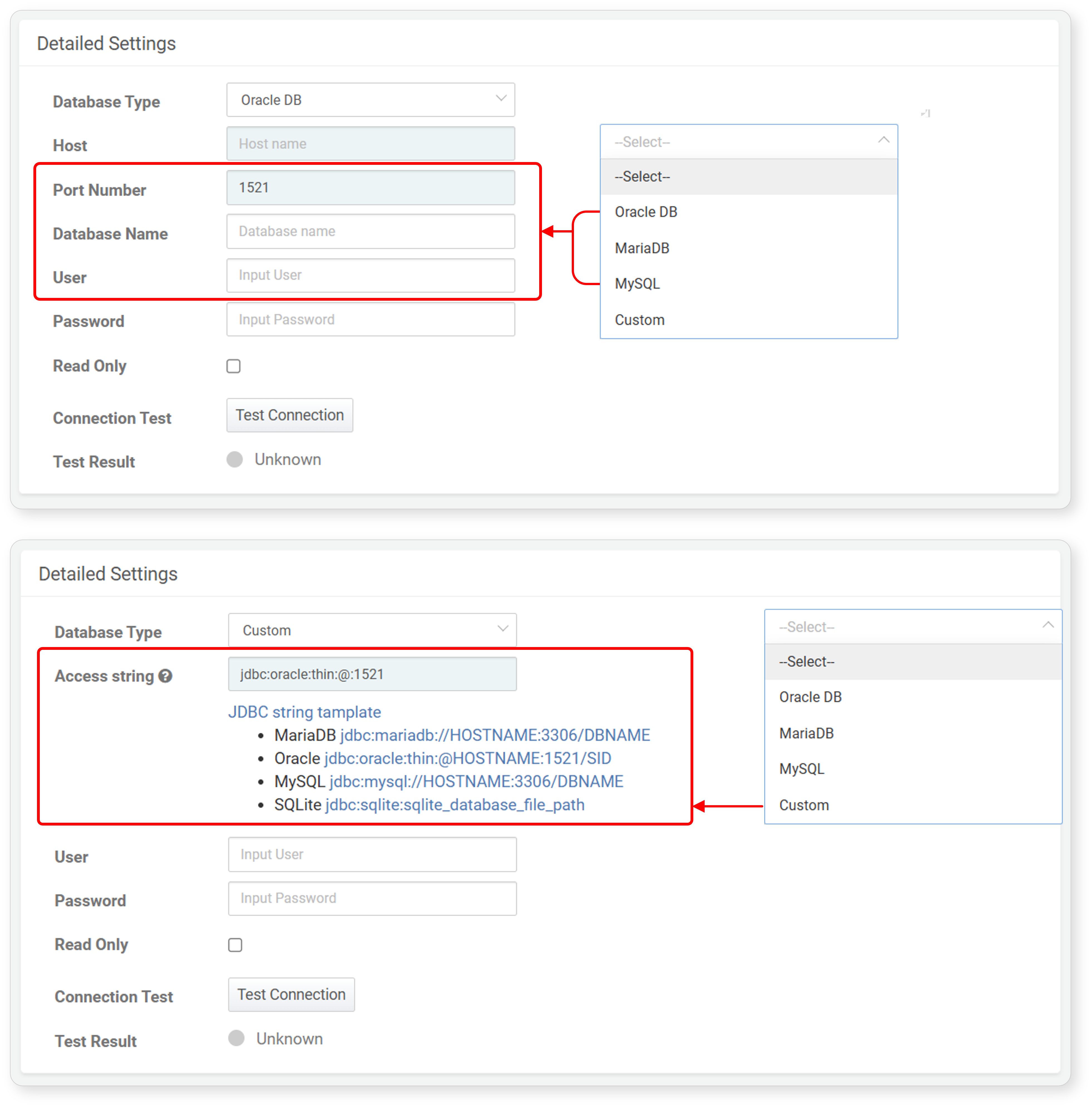 Detailed Settings When Type is Database