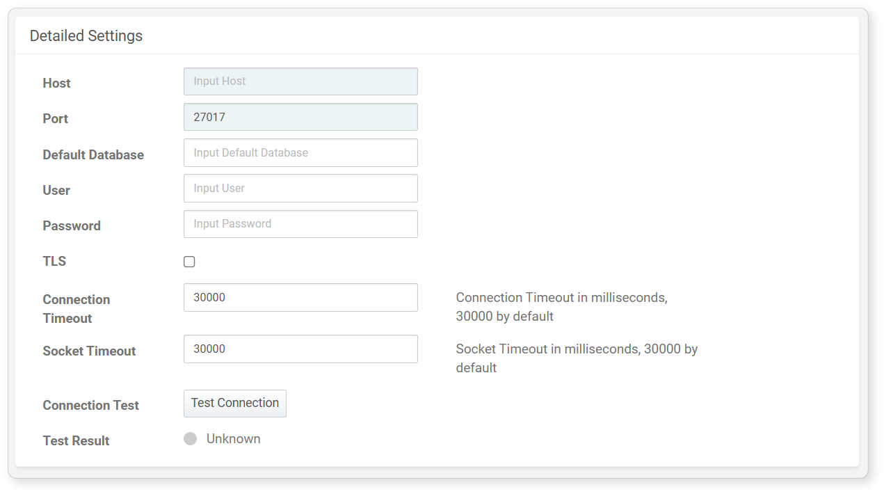 Detailed Settings When Type is MongoDB