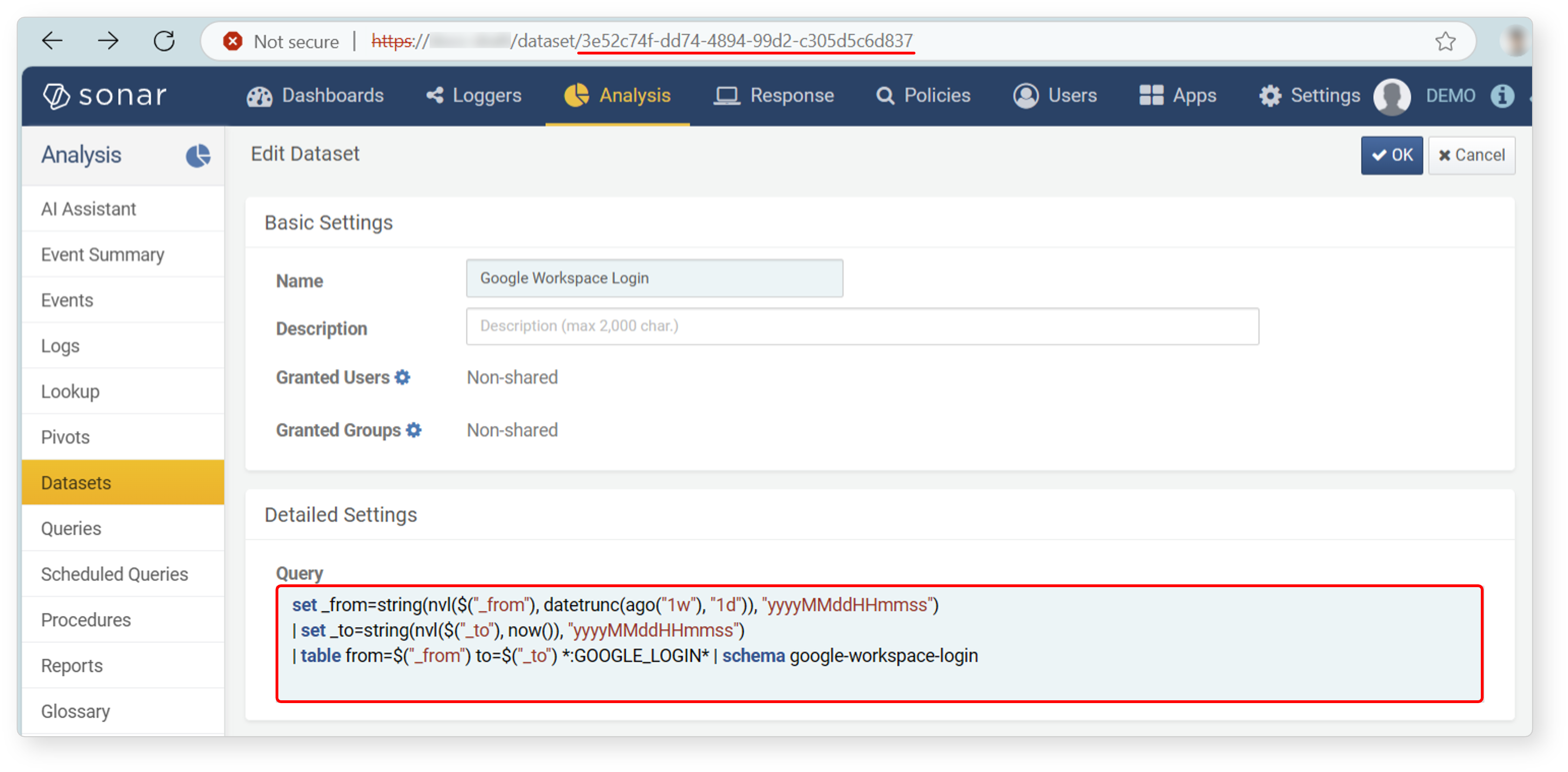 Google Workspace Login Dataset Properties
