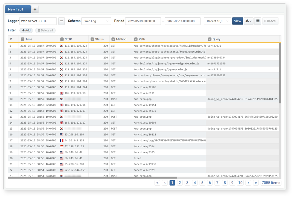 Log Viewing - Web Log Schema Applied