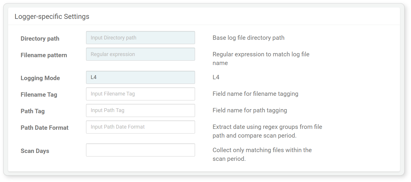 Logger settings - PCAP Directory Watcher
