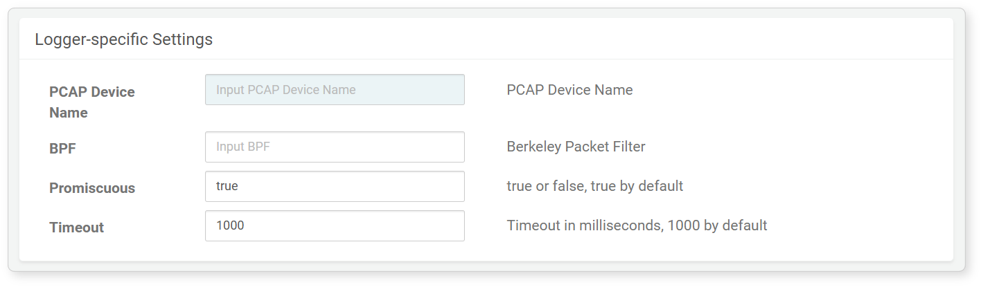 Logger settings - PCAP Packets