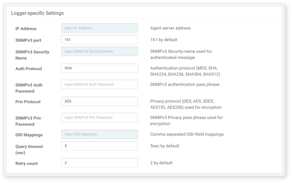 Logger settings - SNMPv3 GET