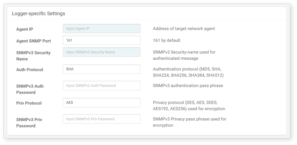 Logger settings - SNMPv3 Interface Statistics
