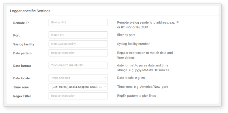 Logger settings - Syslog Collector