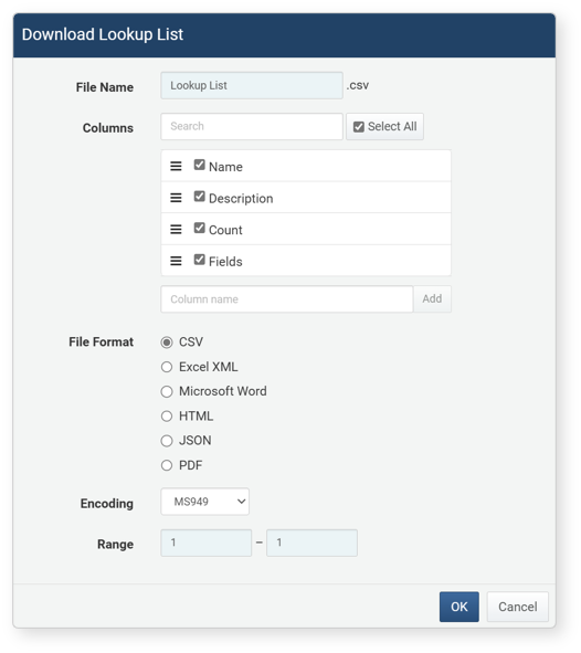 Download Lookup List