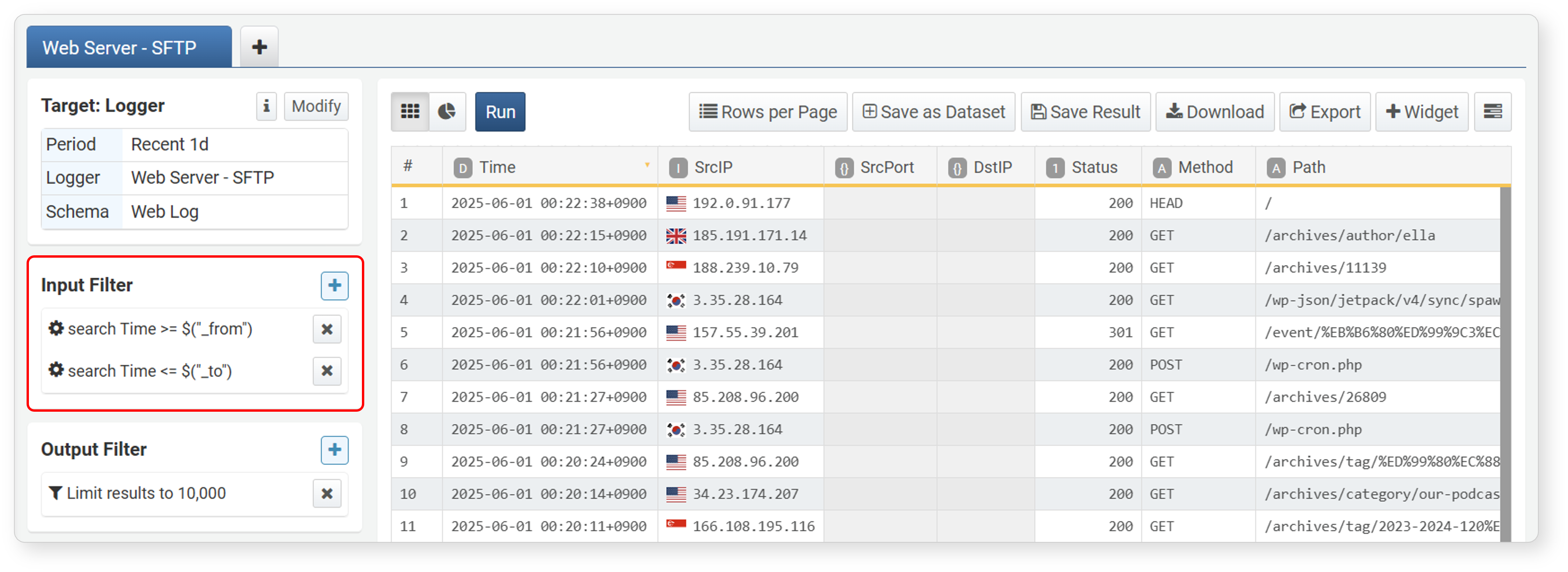 Example of dynamic filter registered in input filter