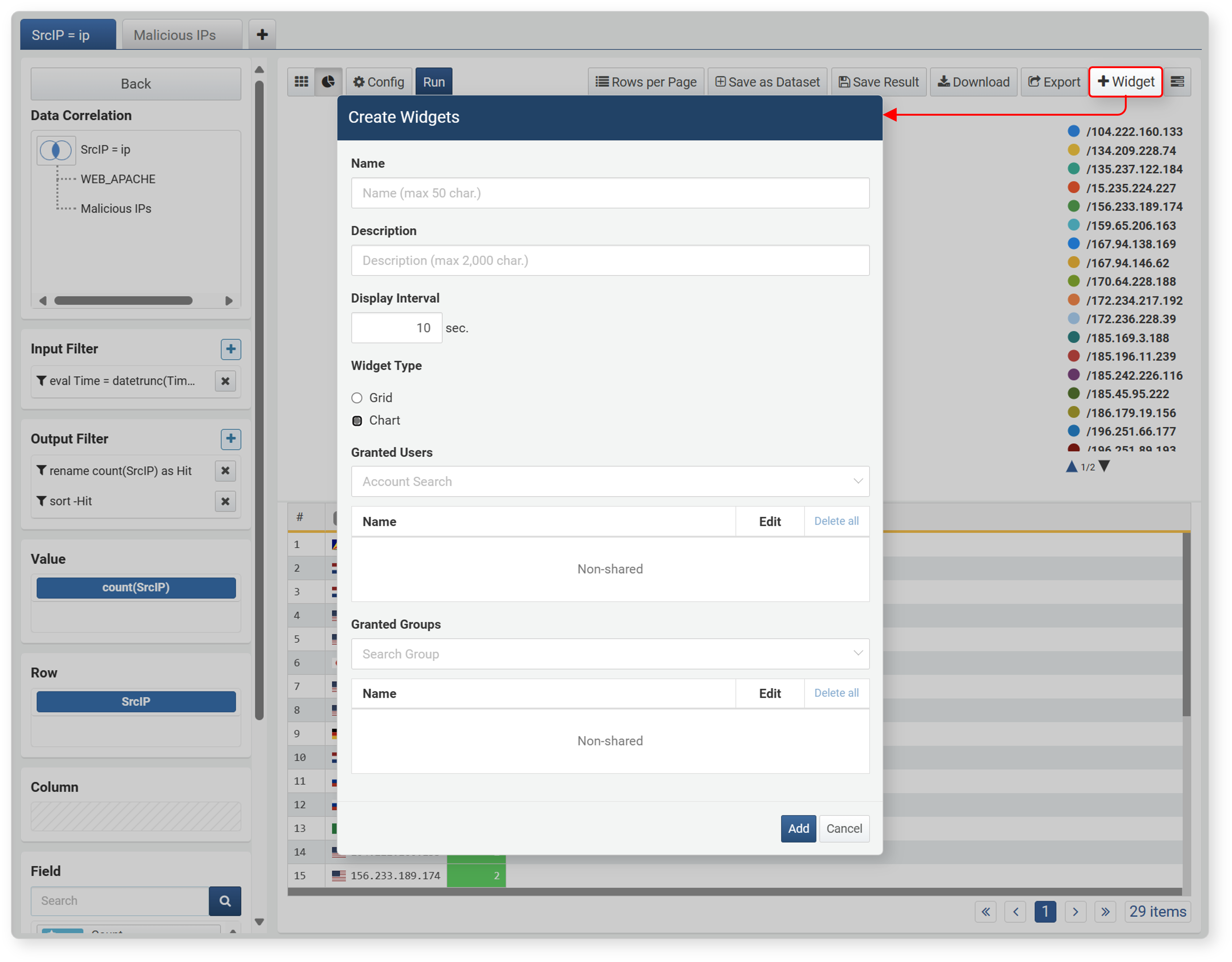 Add Chart Widget