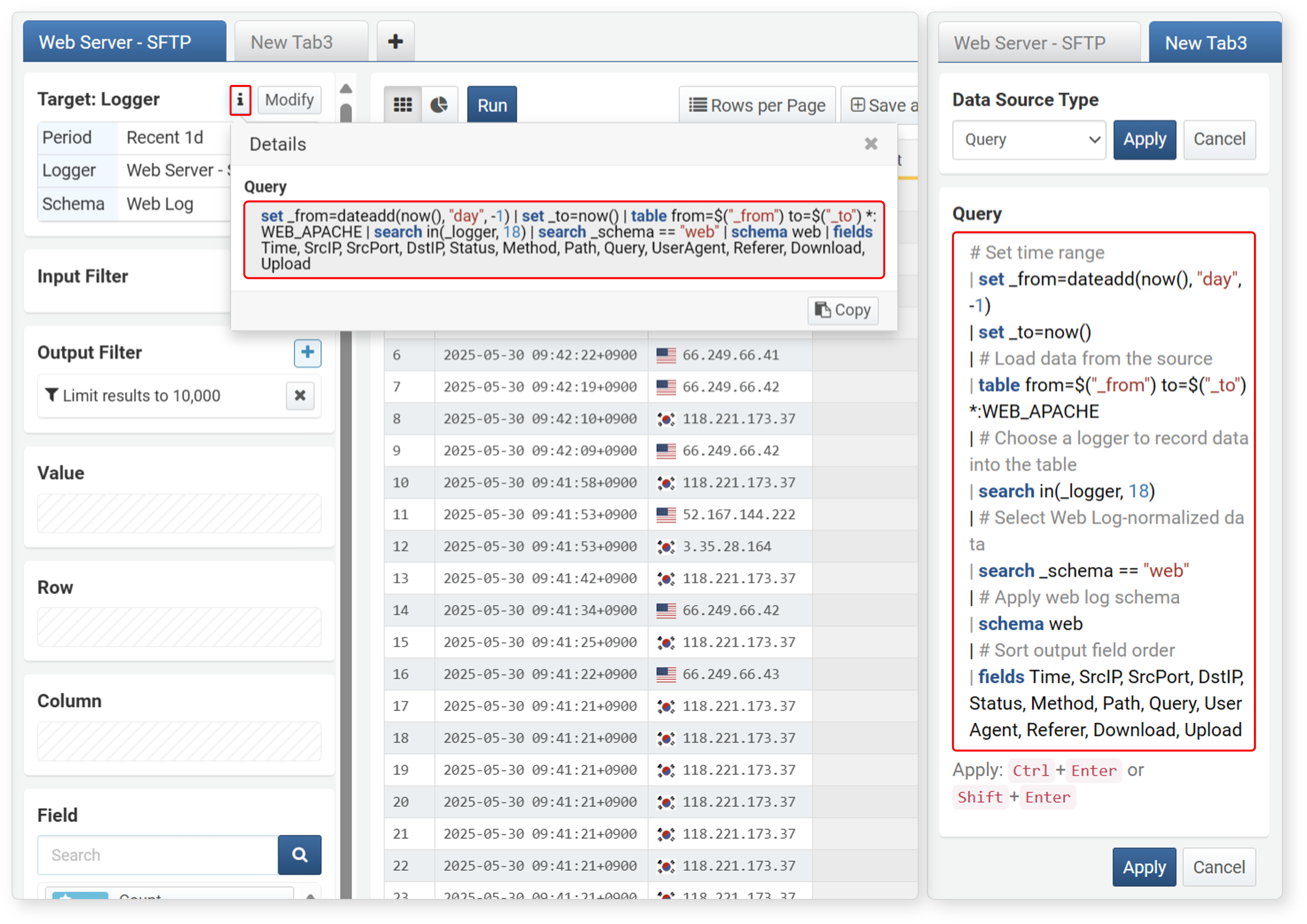 Comparison of Logger and Query Type Pivot