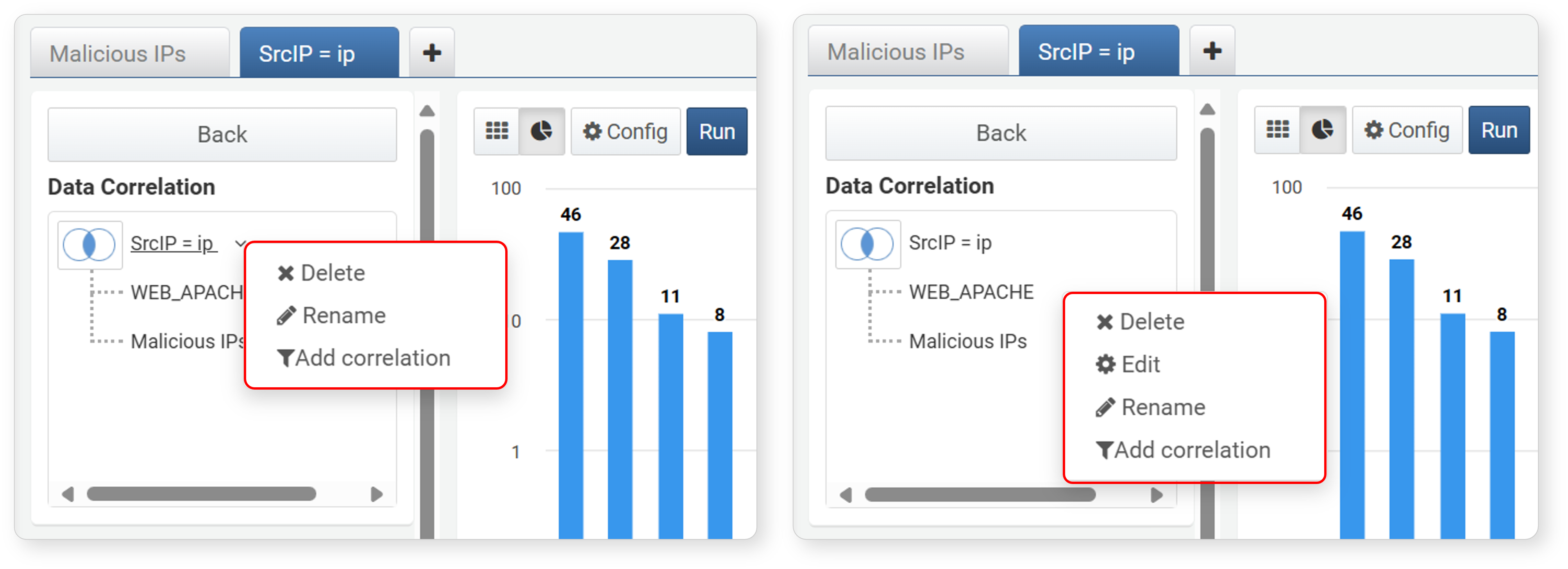 Correlation Analysis Popup Menu