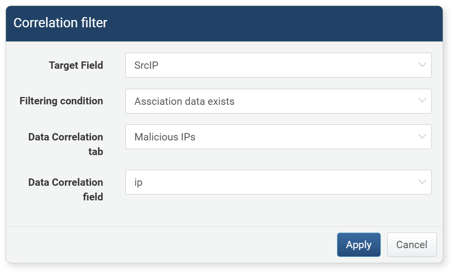 Correlation Filter menu