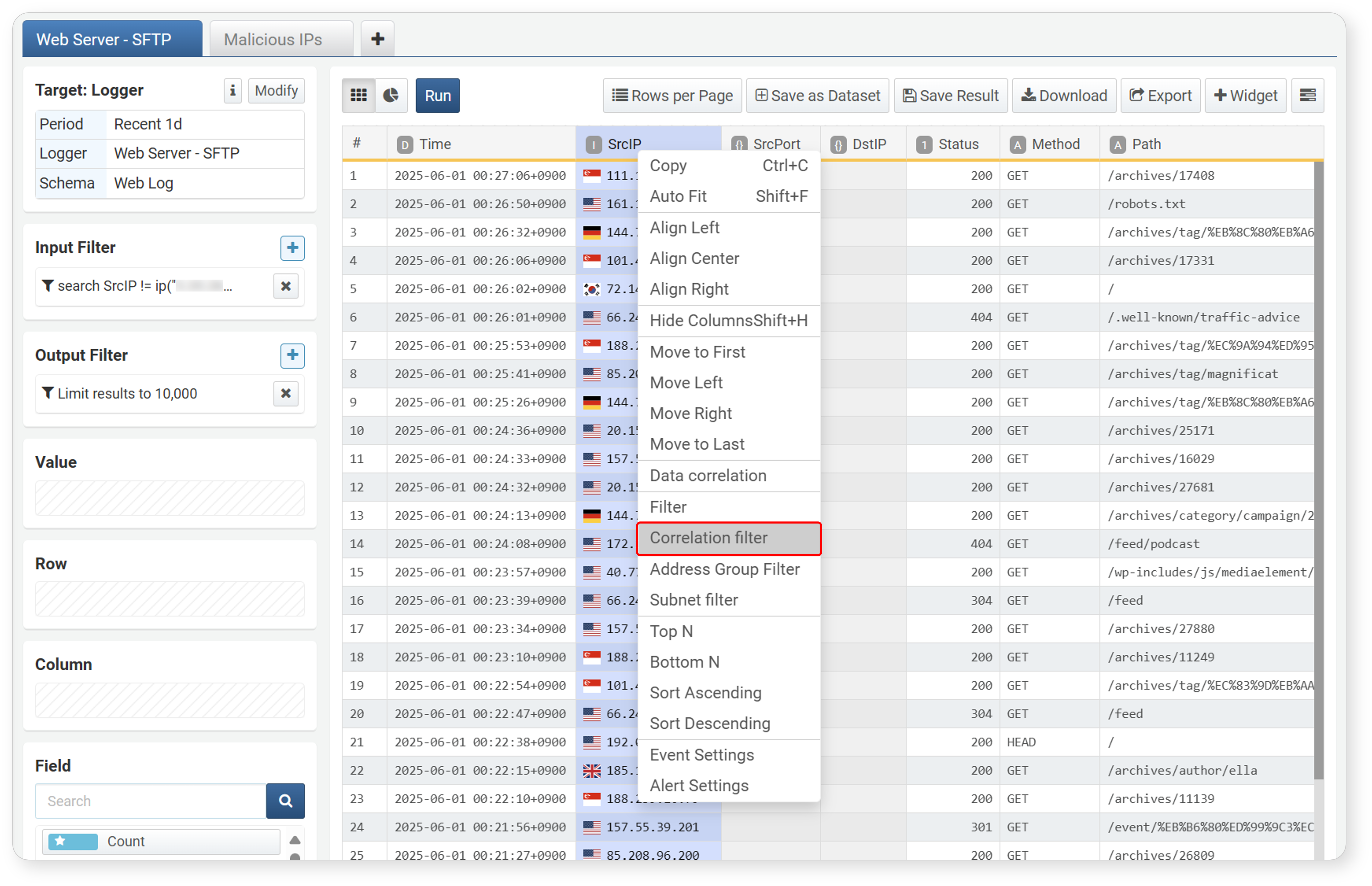 Select Correlation Filter