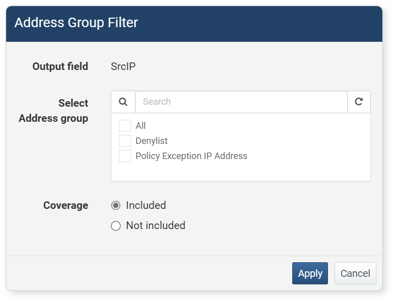 Address Group Filter dialog