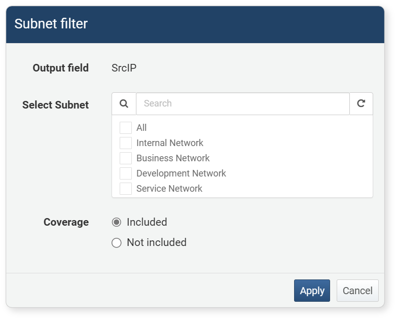 Subnet Filter dialog