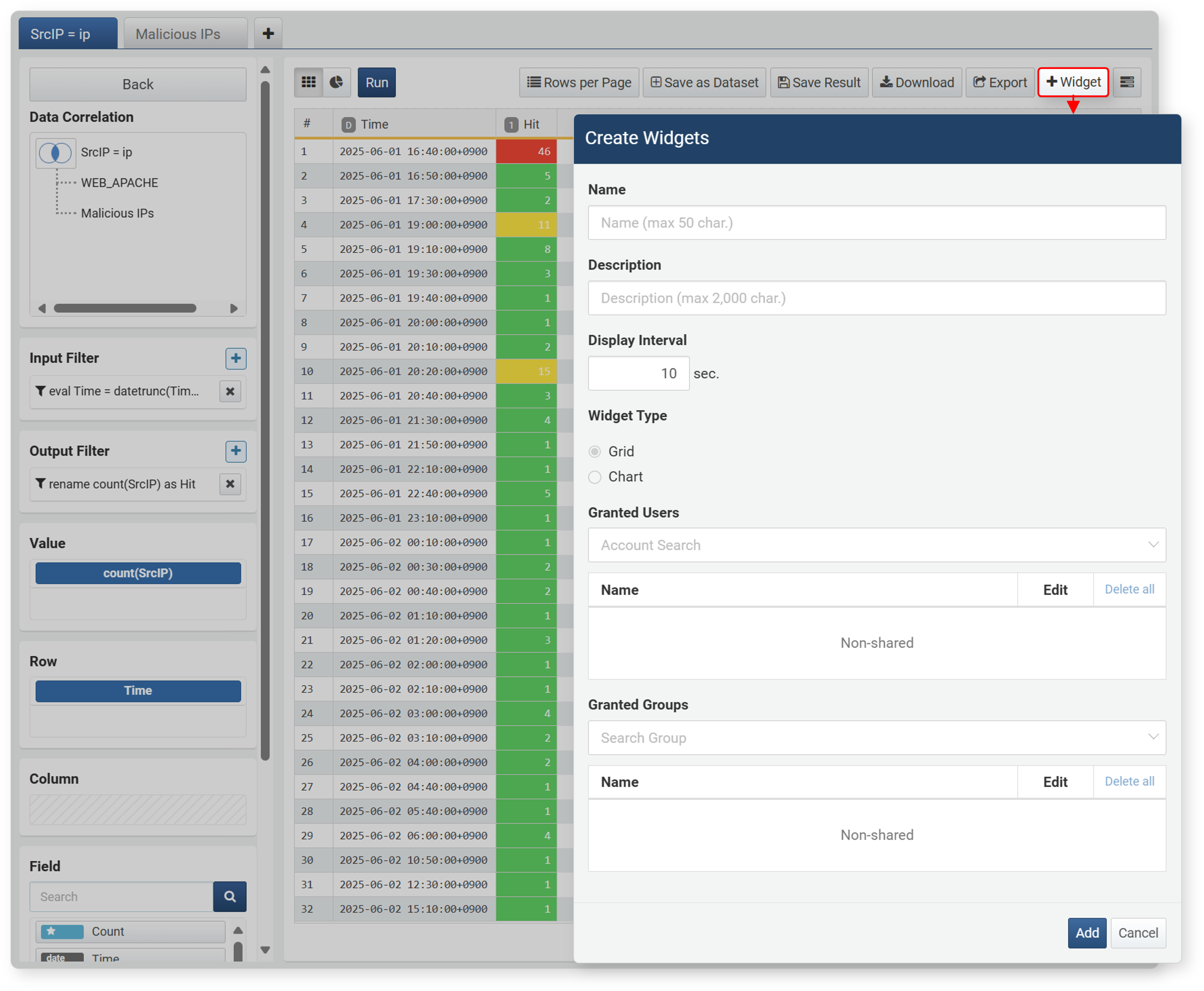 Add Chart Widget