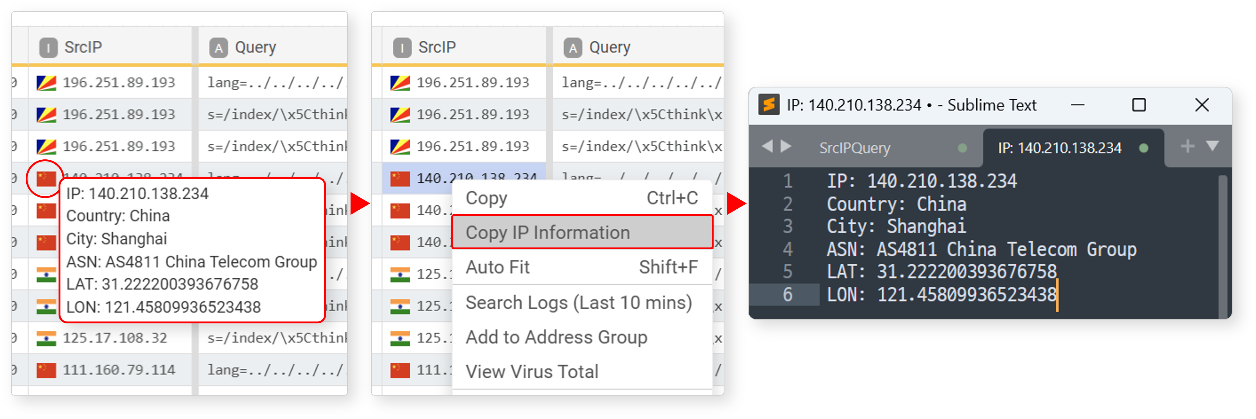 Example of copying IP address information