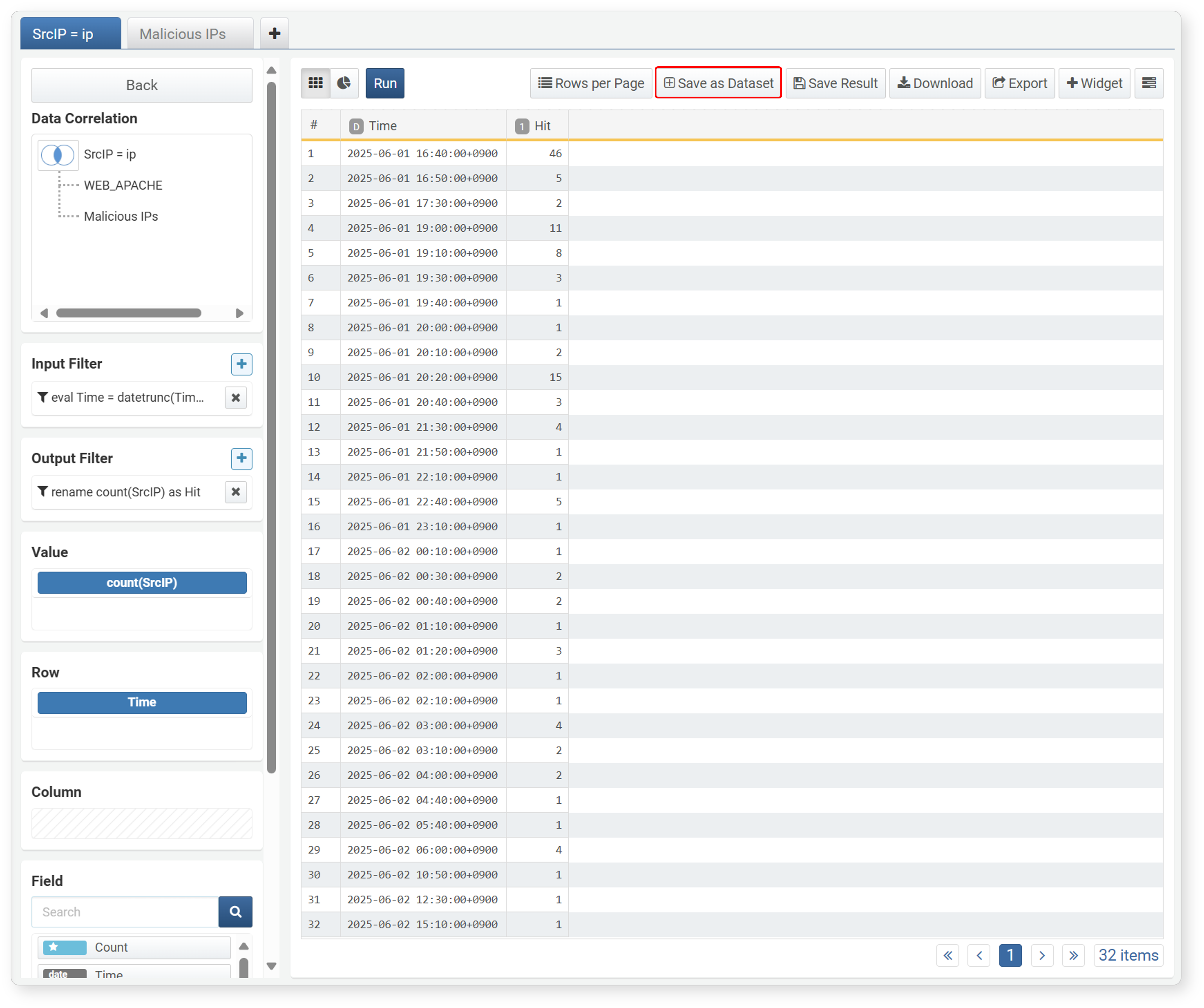 Execute Save as Dataset