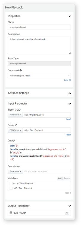 Properties - Add Investigation Result