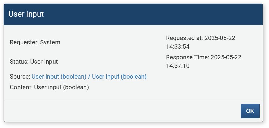 User input result