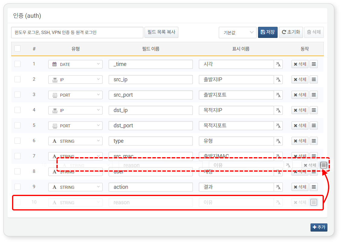 Log Schema - Drag & Drop reason Field Behind src_mac Field