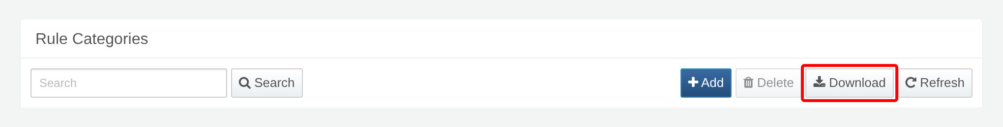 Download button in the Rule Categories window