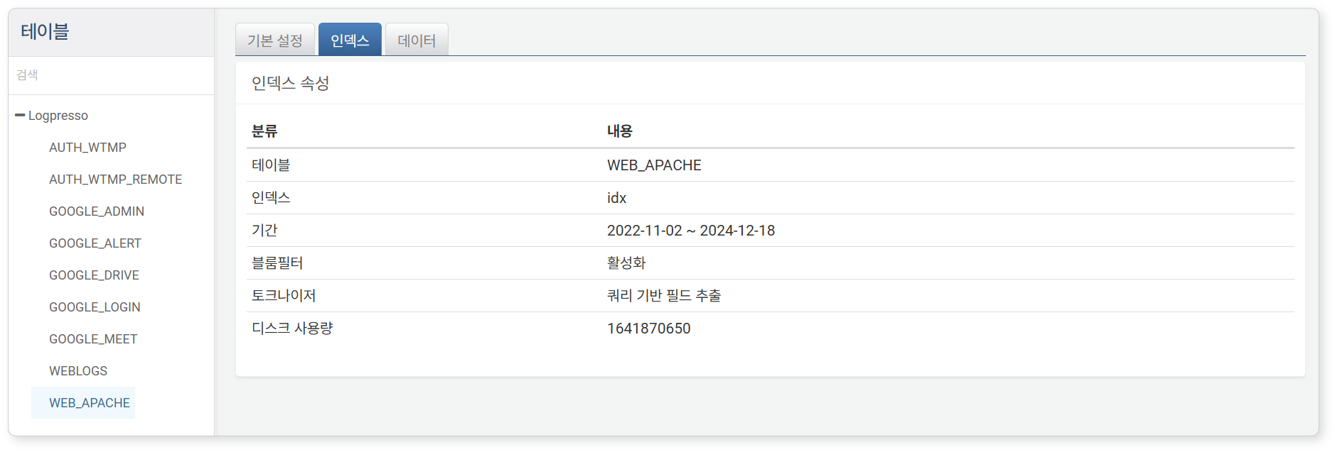 View Table Properties - Indexes