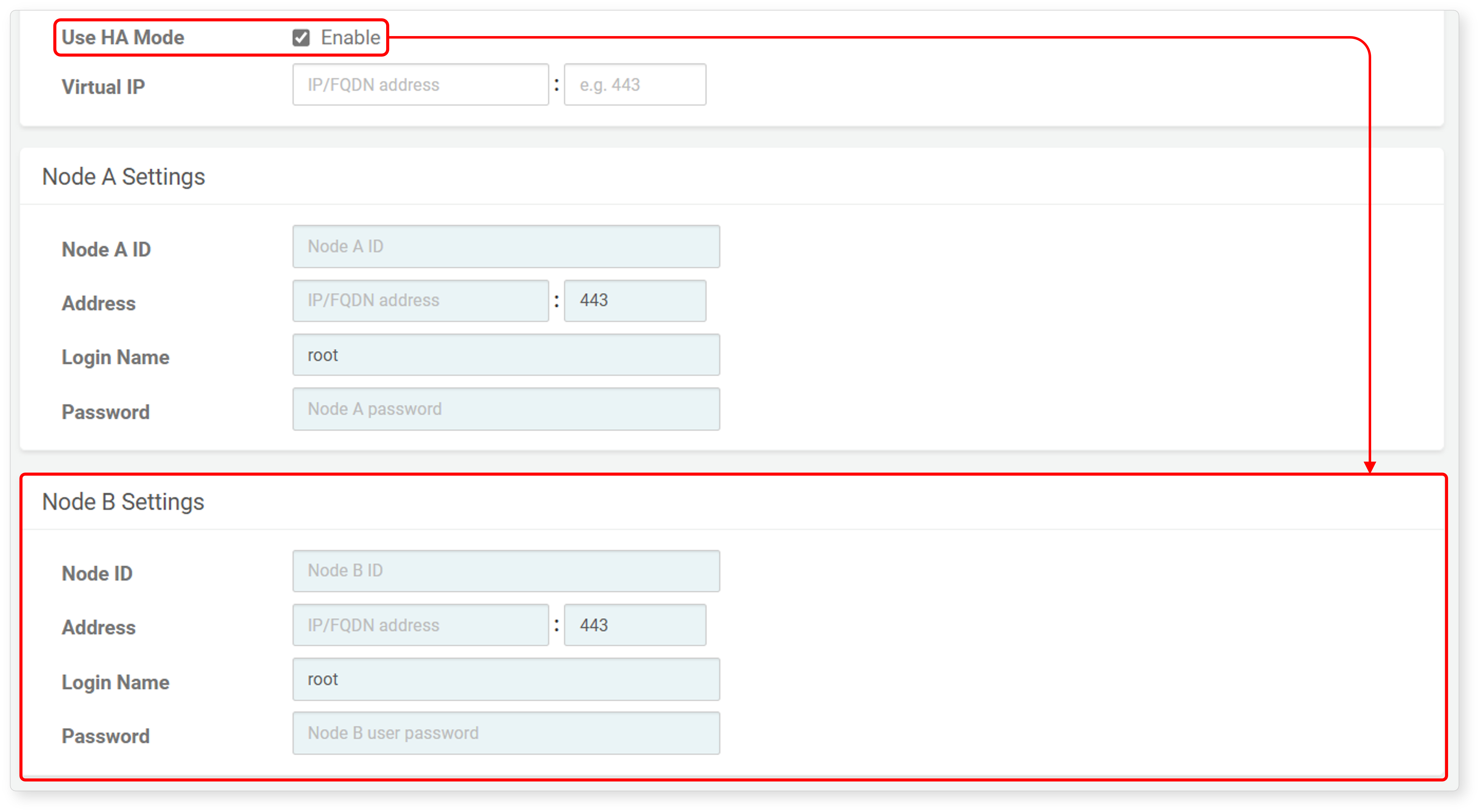 Add Node - Node A/B Settings