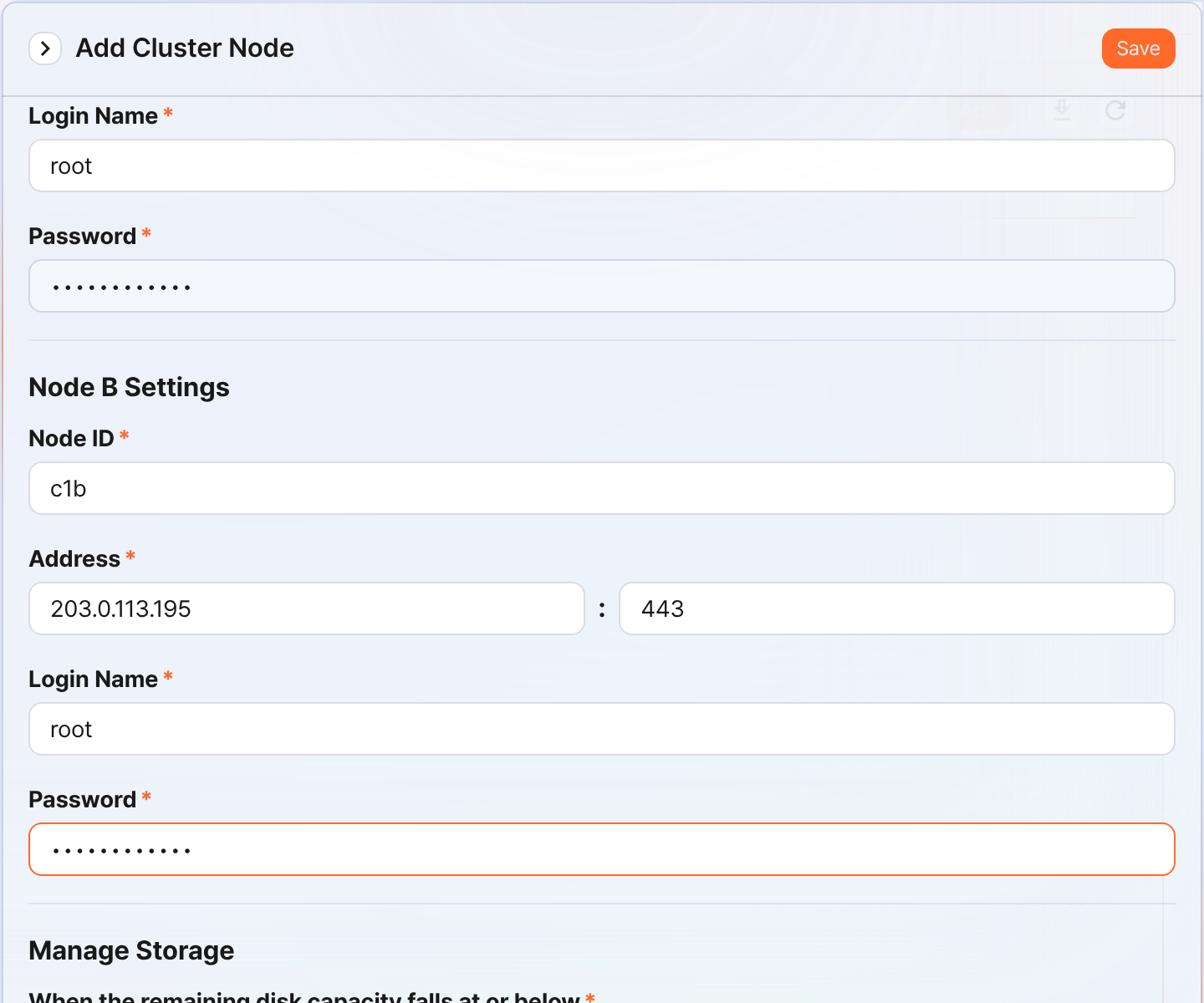 Control Node pair setup screen 3