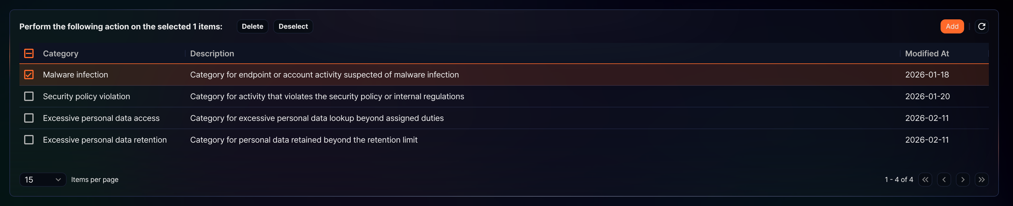 Select a category to delete