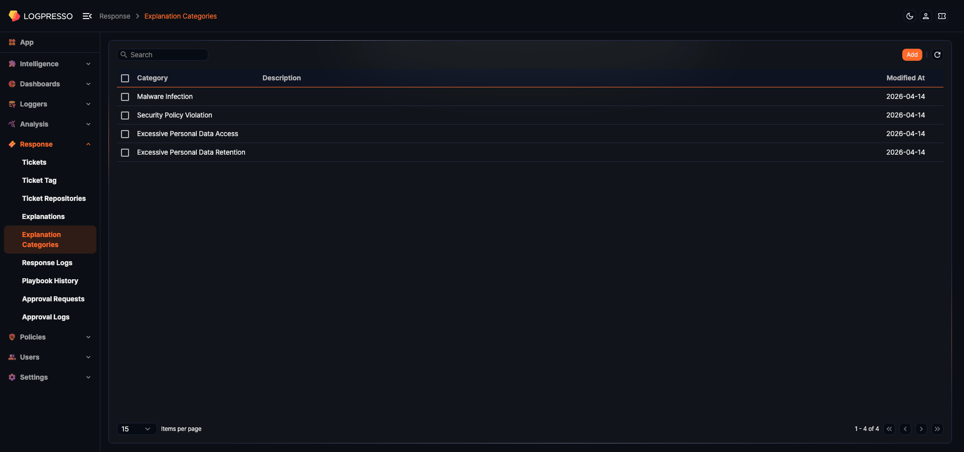 Explanation category list