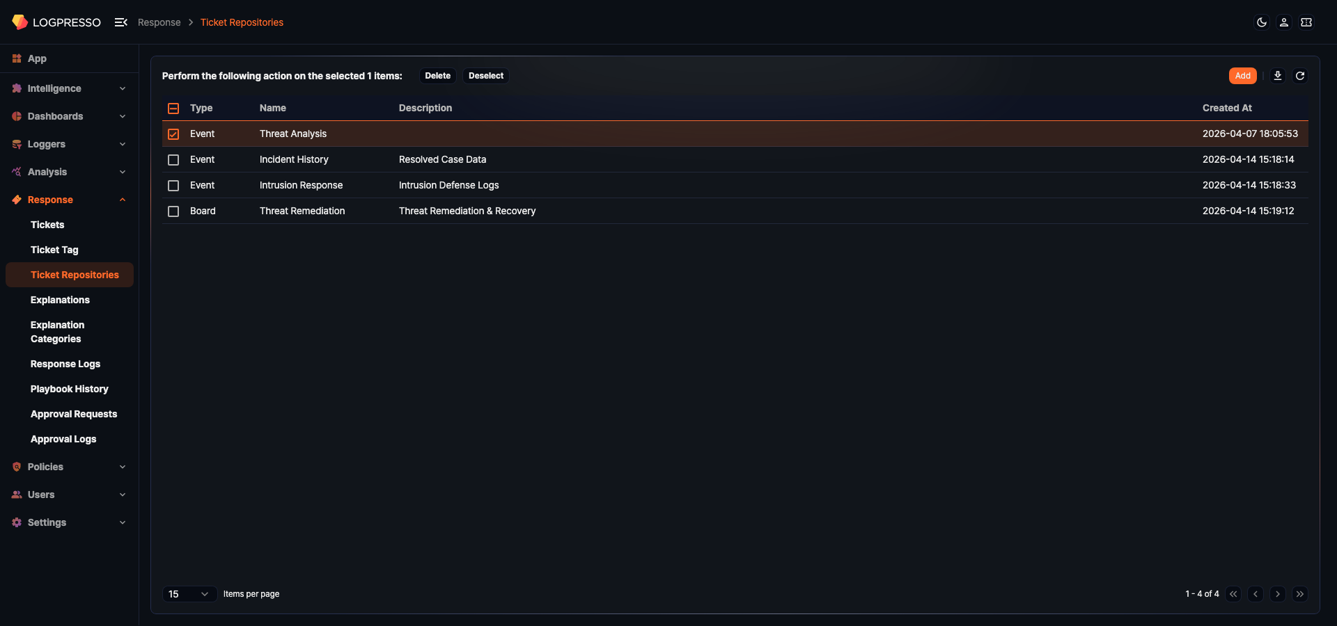 Delete ticket repository