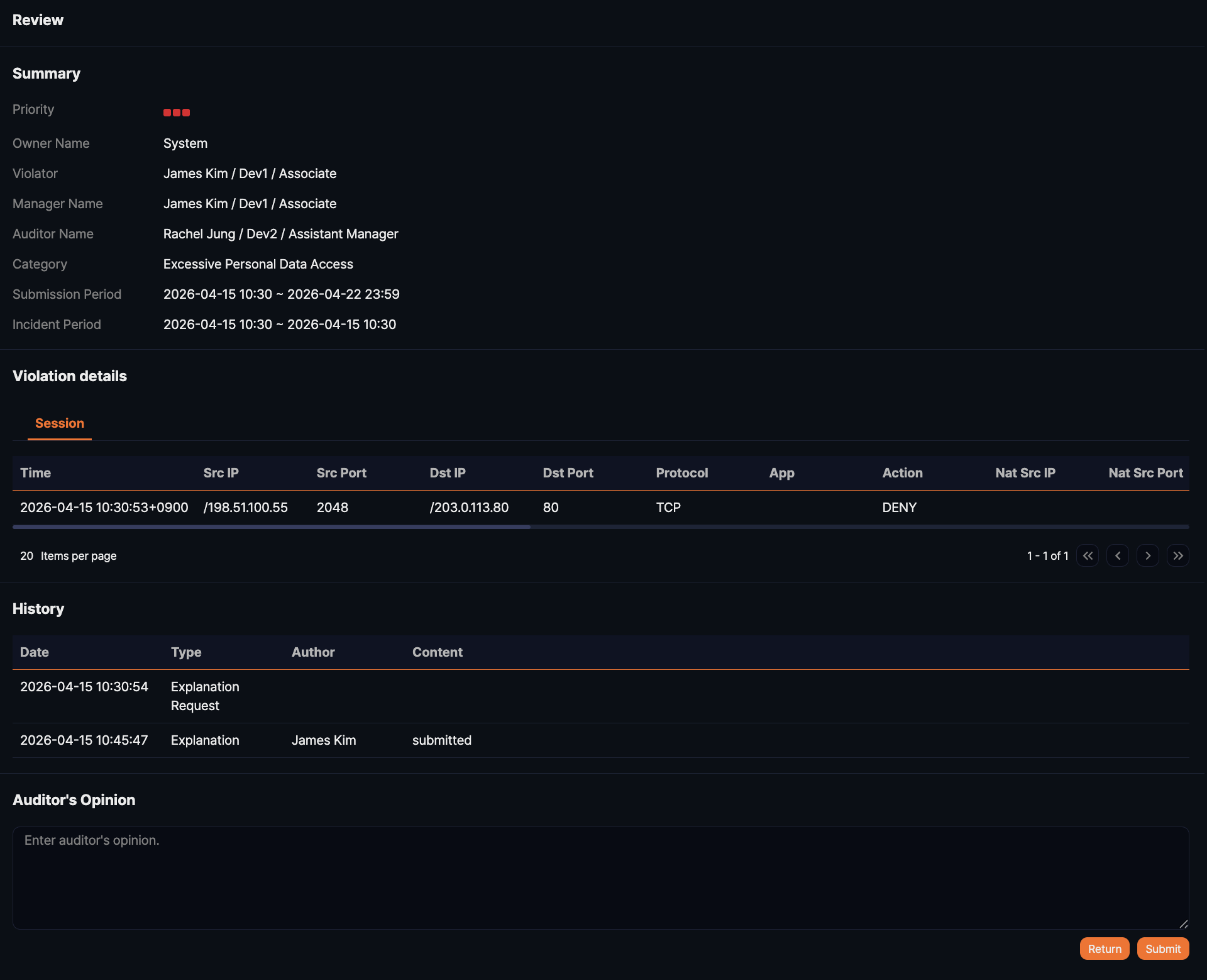 Explanation review page