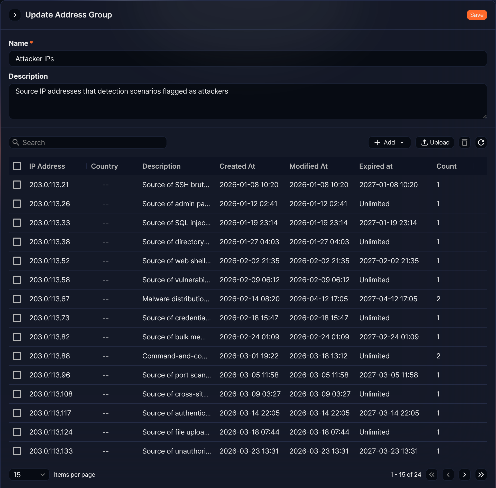 Update an address group and the IP addresses in it