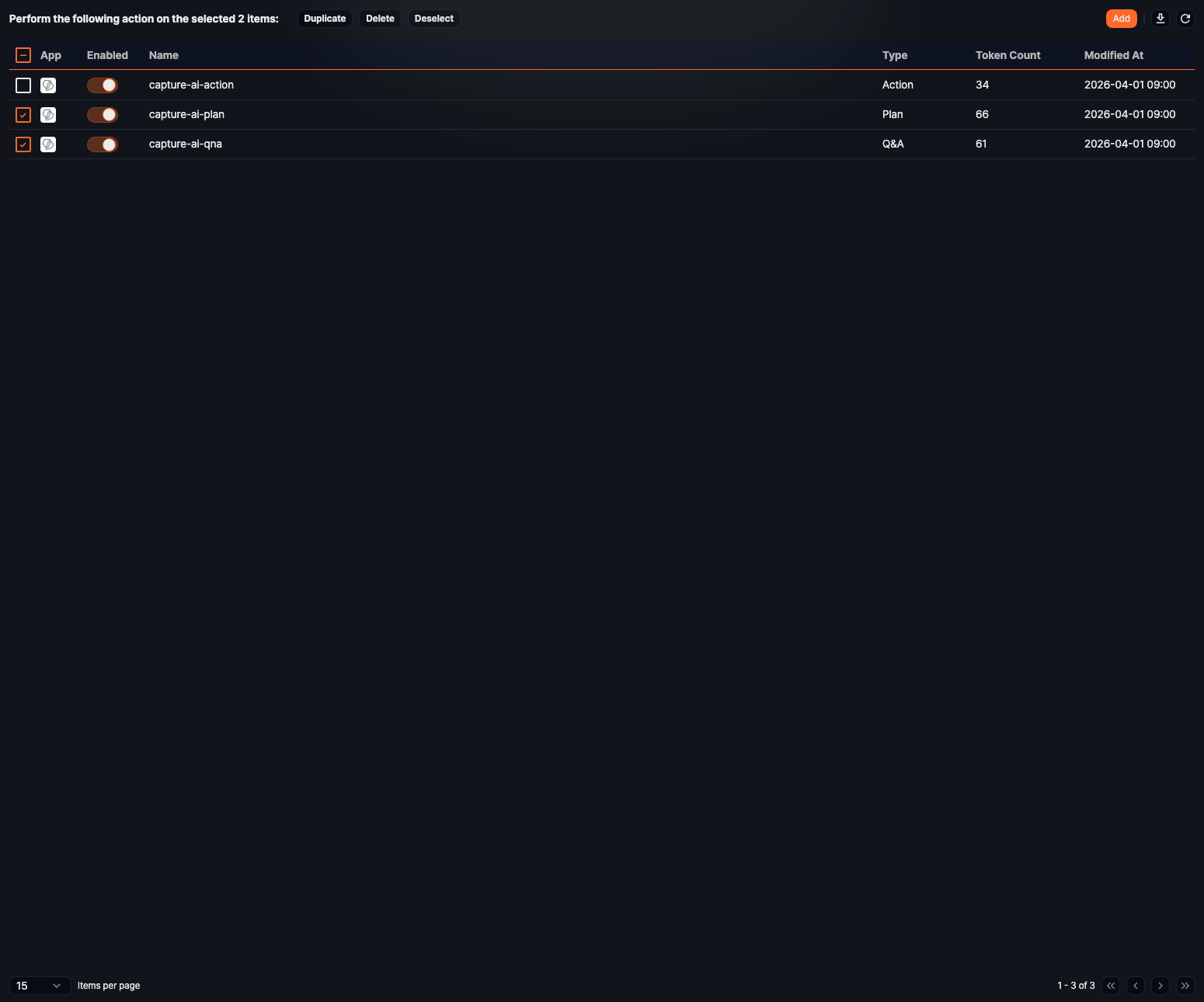 Select prompts to duplicate