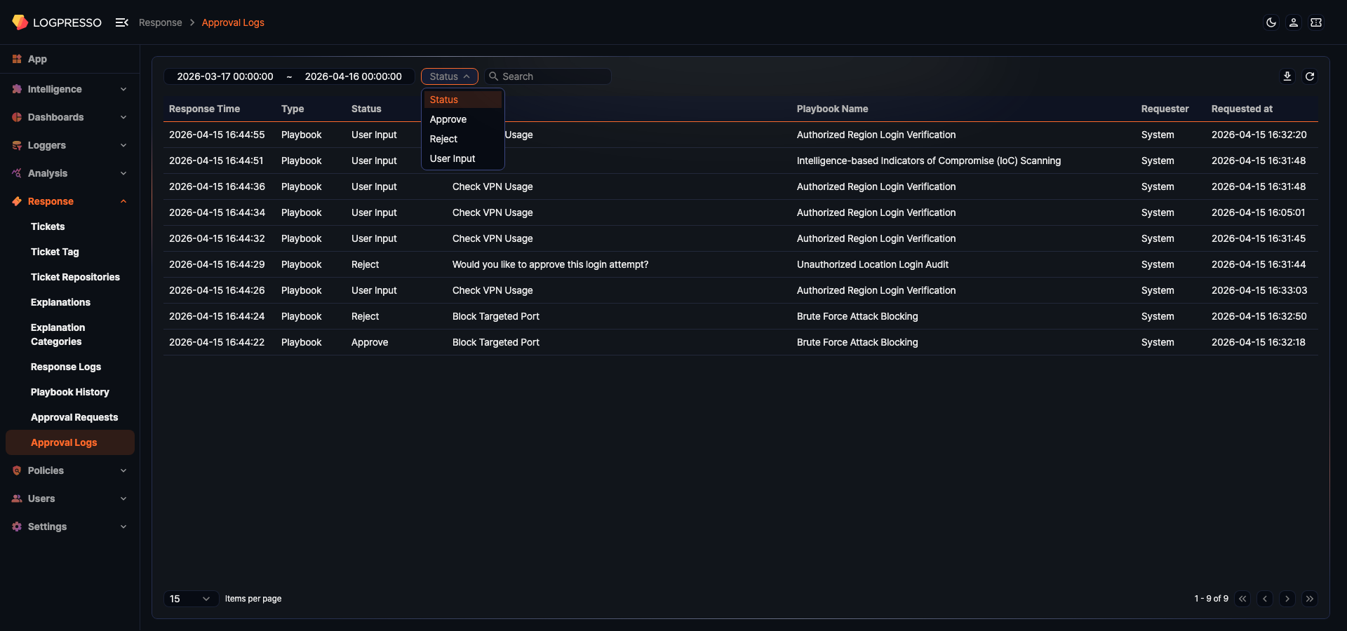 Search approval logs