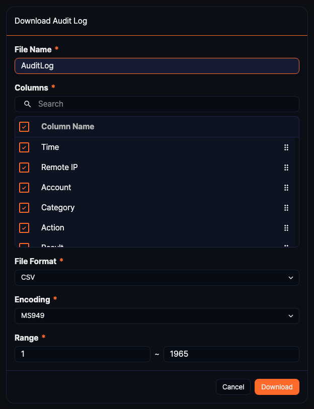 Audit Log Download