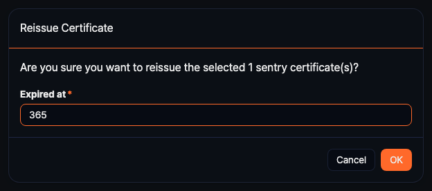 Reissue Sentry Certificate