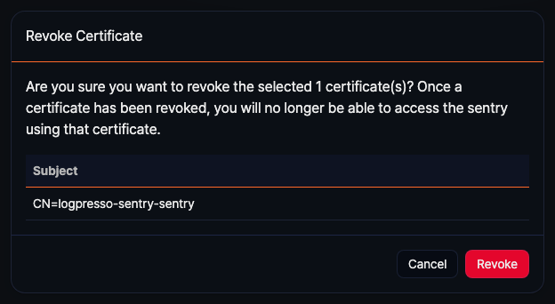 Revoke Sentry Certificate