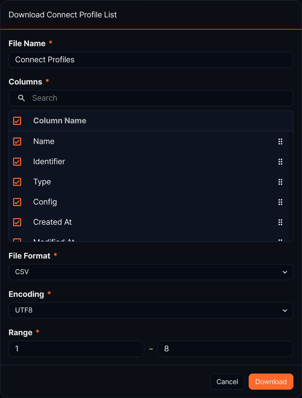 Download connect profile list