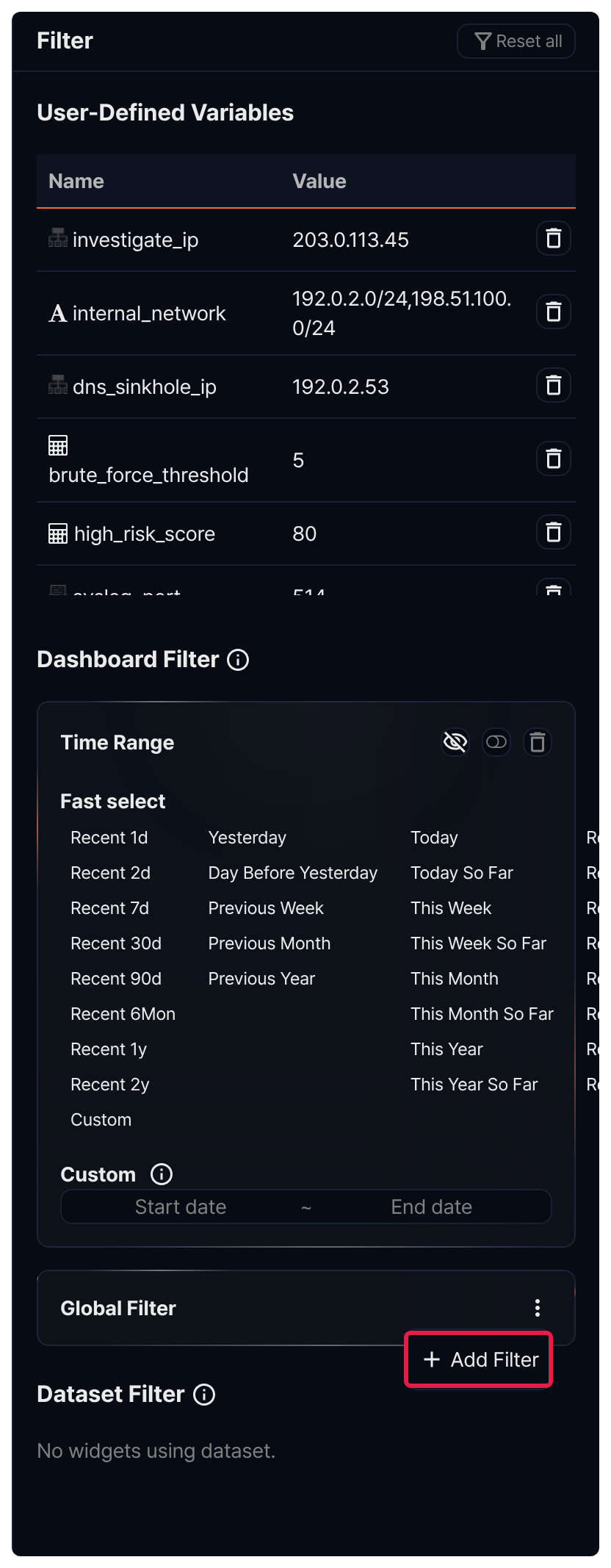 Add filter menu