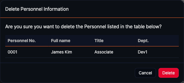 Employee Deletion Dialog