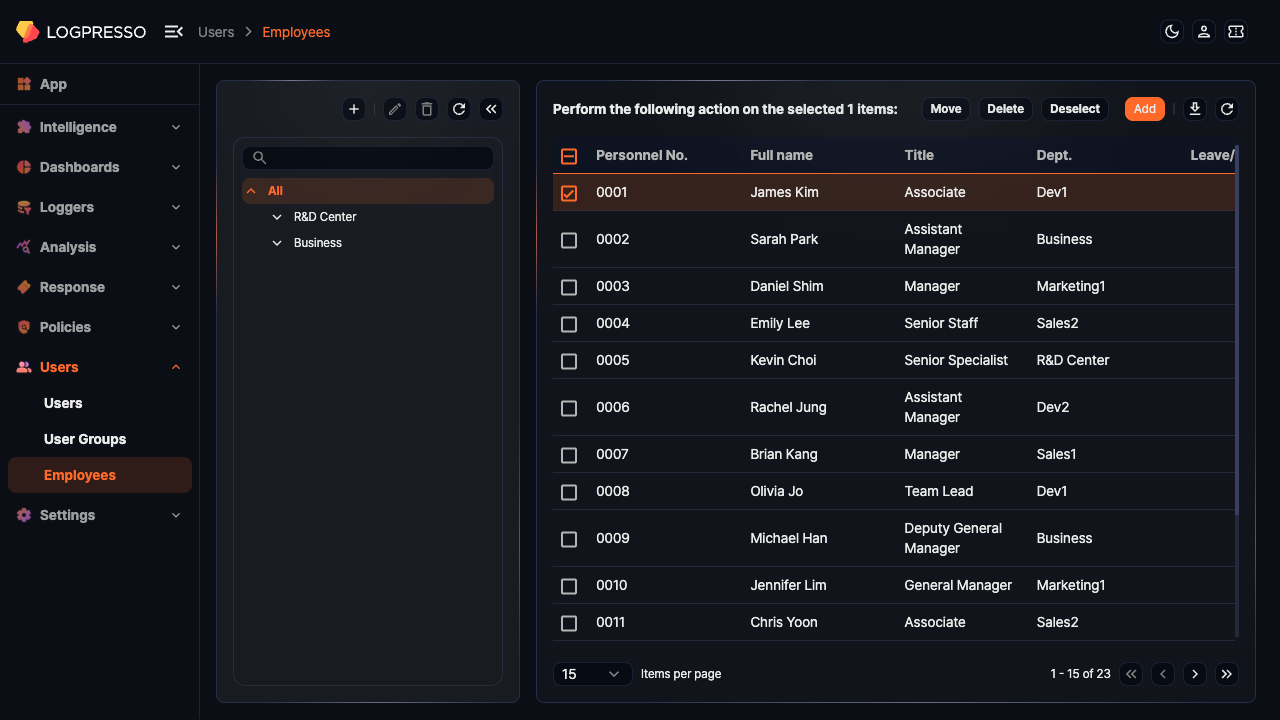 Select Employees to Transfer